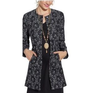 Cabi 3316 Lacy Coat, Floral Lace Black & Grey Long Jacket, size XS